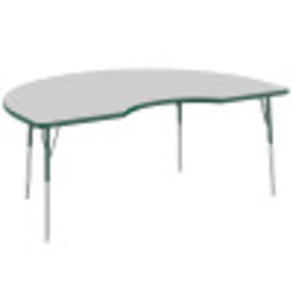 48in x 72in Kidney Everyday T-Mold Adjustable Activity Table Grey/Green - Standard Swivel with Six 14in Stack Chairs Green - Swivel Glide