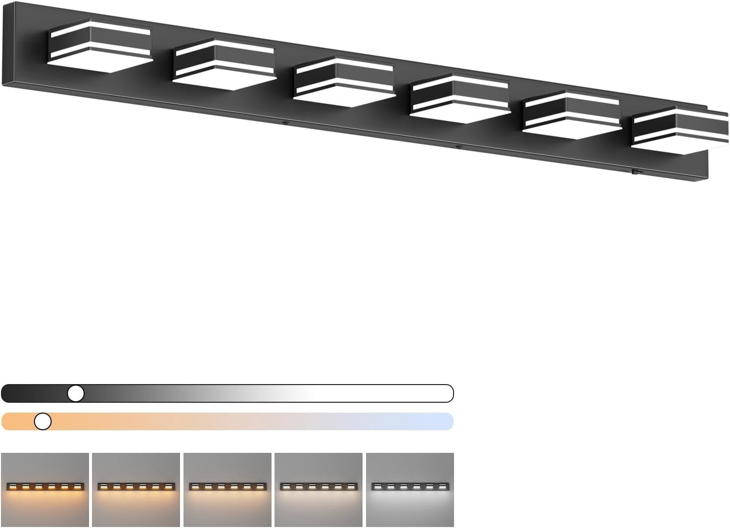 48inch Black Bathroom Vanity Light with 5 Color Temperatures (3000K ...