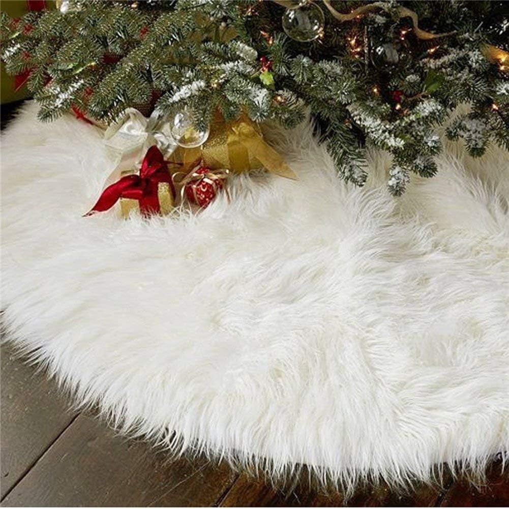 48 Inch White Faux Fur Christmas Tree Skirt