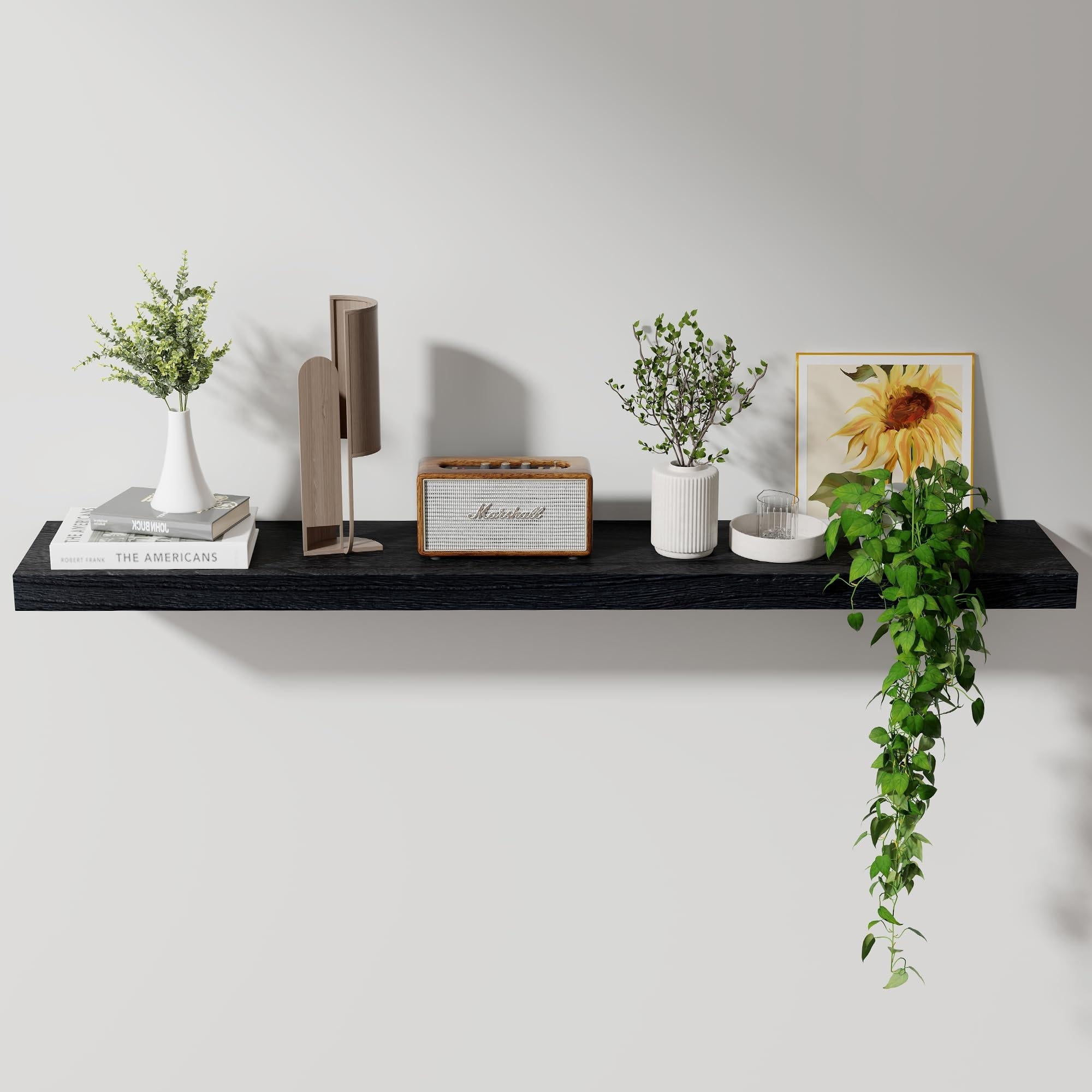 48inch Floating Shelves, 8 inch Deep Modern Solid Wood Wall Shelves for ...