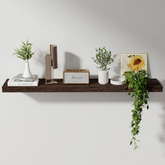 48inch Floating Shelves, 8 inch Deep Modern Solid Wood Wall Shelves for Storage, Wall Mounted Display Shelving,Rustic Brown