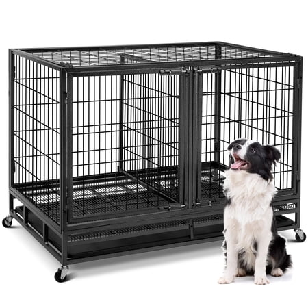 48inch Metal Wire Dog Crate with Divider,Indestructible Dog Crate Kennel,Stackable Feature Dog Cage,XXL for Large Dogs,Sturdy Locks Design/Double Door with Wheels/Removable Tray