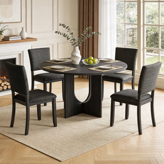 48inch Round Dining Table Set for 4 Modern Solid Wood 5-Piece Kitchen ...