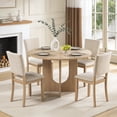 thumbnail image 1 of 48inch Round Dining Table Set for 4 Modern Solid Wood 5-Piece Kitchen & Dining Room Set with Upholstered Chairs Pedestal Base, Natural, 1 of 9