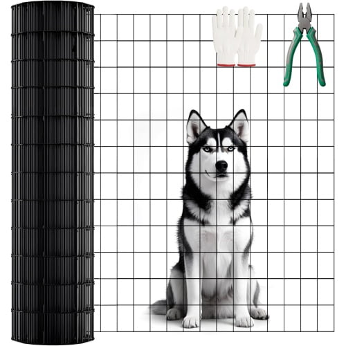 48inch x 99ft Welded Wire Fence, 16 Gauge 2/3 inch Black PVC Metal Wire Mesh, Garden Fencing Animal Barrier for Yard Vegetable Plant Protection Poultry Netting