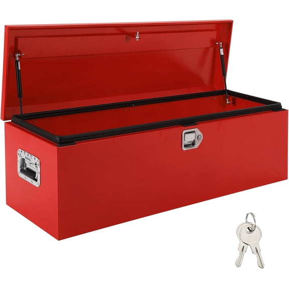 48inx15inx15in Steel Truck Bed Tool Box with Diamond Plate Side Handle and Lock Keys Portable Storage Organizer for Pickup RV Trailer Red
