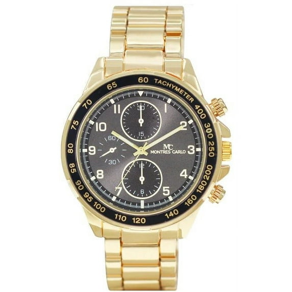 48mm Montres Carlo Dress Men's Quartz Metal Band Sports Fashion Watch Luxury (Gold/Black)