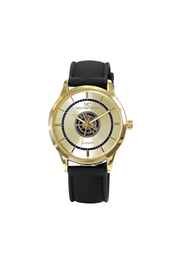 48mm Montres Carlo Men's Fashion Silicone Band Luxury Sports Analog Dress Watch (Gold/Gold/Black)
