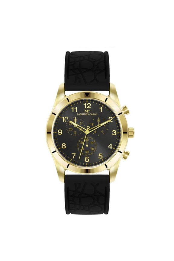 48mm Montres Carlo Men's Luxury Fashion Silicone Band Sport Hip Hop Wrist Watch (Gold/Black)