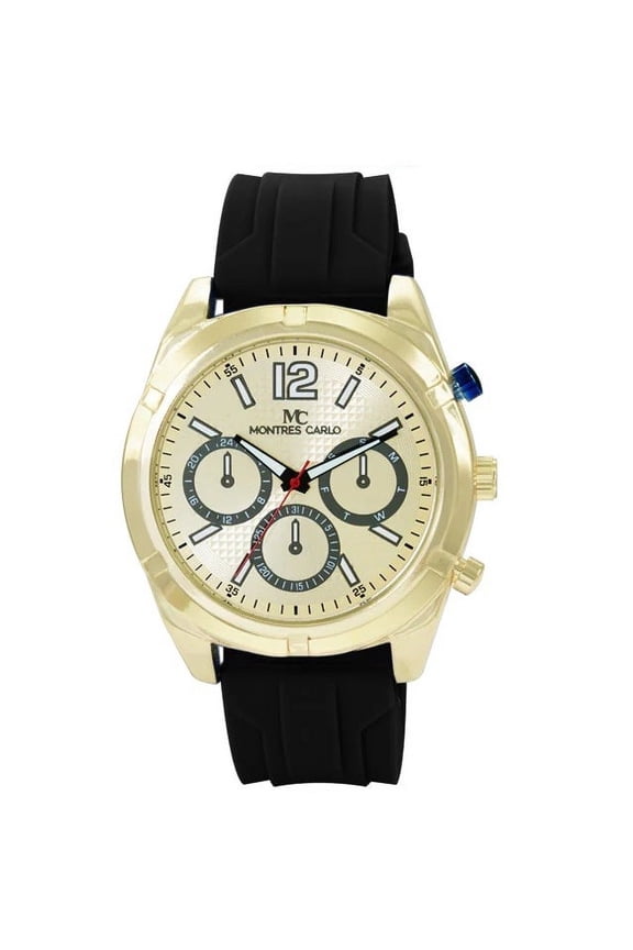 48mm Montres Carlo Men's Luxury Silicone Band Fashion Sports Quartz Dress Watch (Black/Gold)