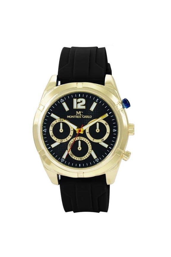 48mm Montres Carlo Men's Luxury Silicone Band Fashion Sports Quartz Dress Watch (Gold/Black)