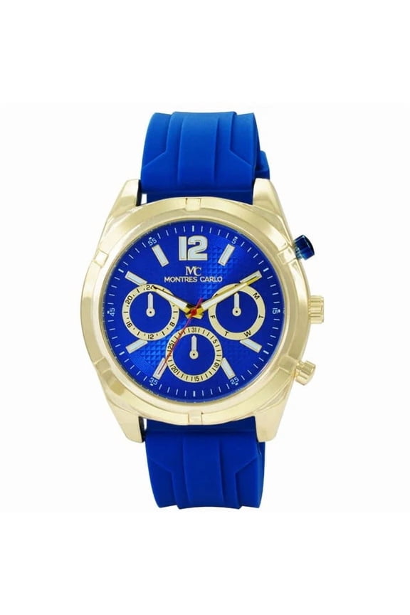 48mm Montres Carlo Men's Luxury Silicone Band Fashion Sports Quartz Dress Watch (Gold/Blue)