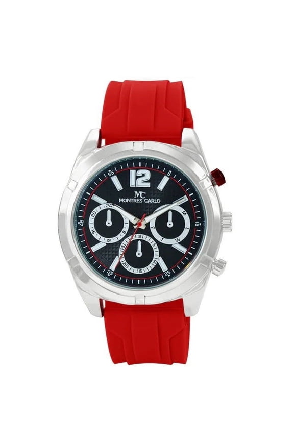48mm Montres Carlo Men's Luxury Silicone Band Fashion Sports Quartz Dress Watch (Silver/Red)