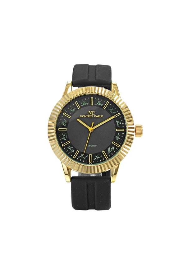 48mm Montres Carlo Men's Silicone Band Luxury Sports Analog Fashion Dress Watch (Gold/Black/Black)