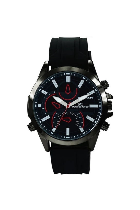 48mm Montres Carlo Men's Sports Analog Silicone Band Luxury Fashion Dress Watch (Black)