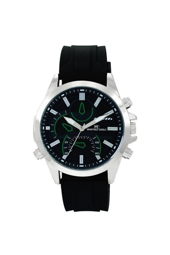 48mm Montres Carlo Men's Sports Analog Silicone Band Luxury Fashion Dress Watch (Silver/Black)