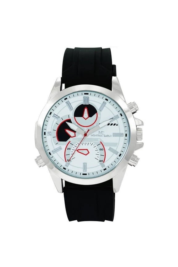 48mm Montres Carlo Men's Sports Analog Silicone Band Luxury Fashion Dress Watch (Silver/White)