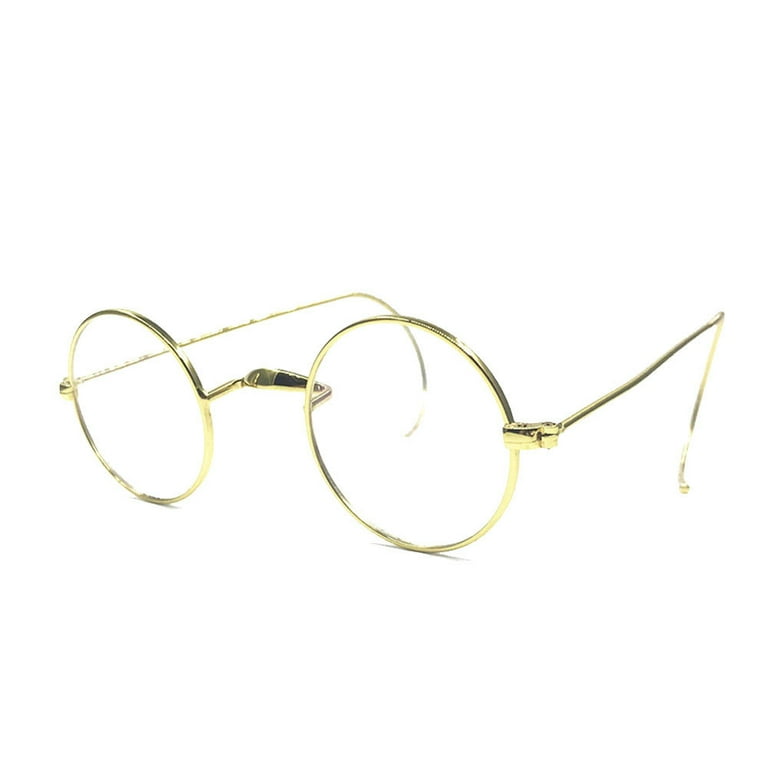 48mm Vintage Round Gold Eyeglasses Frame Stylish Thin Stretchable Spring Temple Glasses