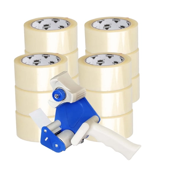 Shield Tape 1.88 Inch x 110 Yards Clear Packing Tapes 2.3 Mil 12 Rolls + Free 2" Tape Dispenser