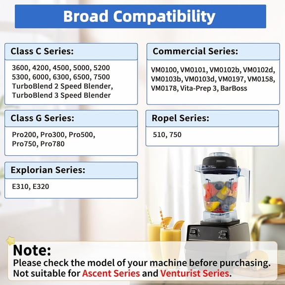 48oz Blender Pitcher Replacement for Vitamix C/G-Series Explorian Commercial Ropel Series with Stainless Steel Blades
