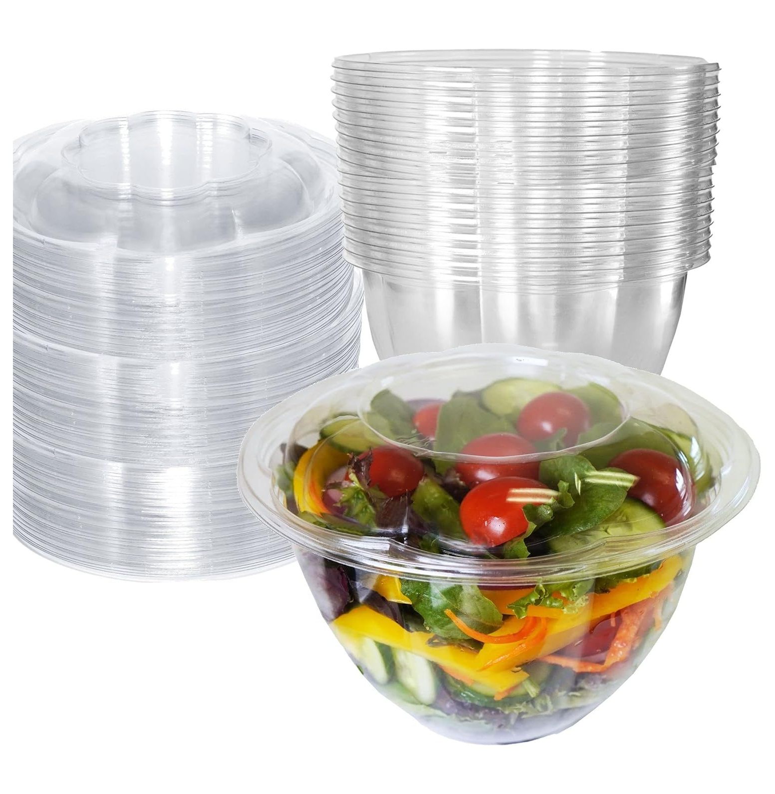 48oz Clear Disposable Salad Bowls with Lids (100 Pack) Clear Plastic