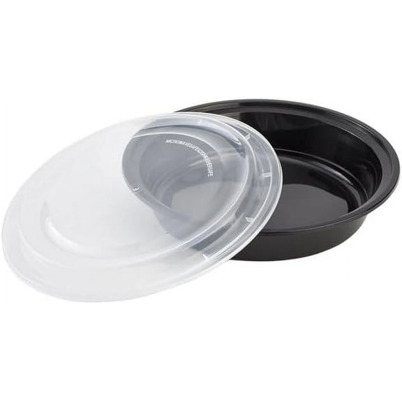 48oz Disposable Black Meal Prep/Bento Box with Clear Dome Lids - Round Plastic Meal Containers - Leak Proof and Reusable Box : Perfect For Salad, Meal Prep and Fruits : Set of 150