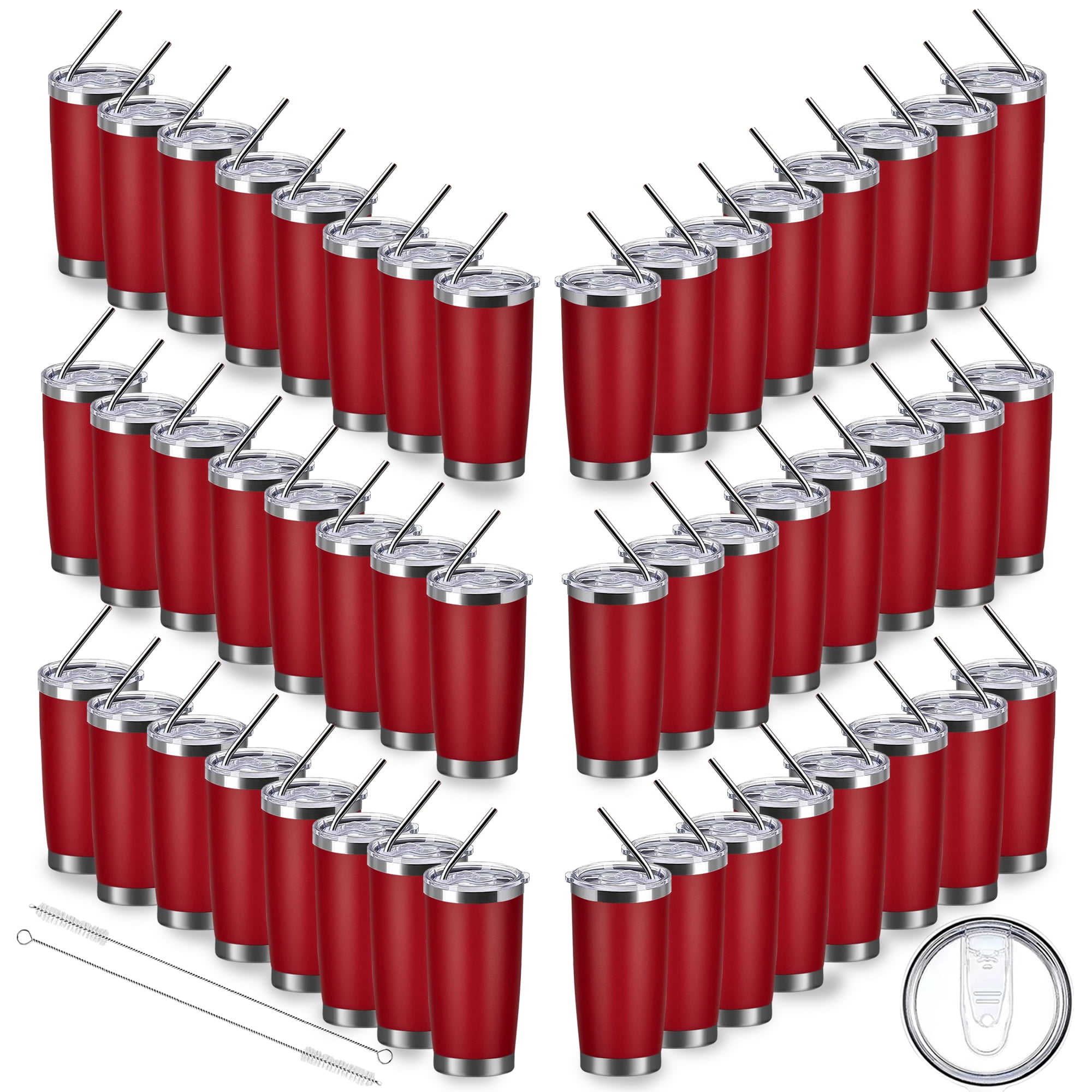 48pack 20oz red insulted tumblers stainless steel cup Tumbler Bulk with  push Lid, and metal straw powder coated coffee cup for cold and hot  drinking - Walmart.com