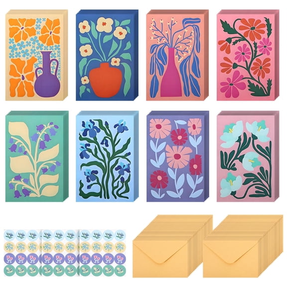 48pack Floral Greeting Card with Envelope Blank Note Card Set for Any Occasion Multiple Floral Designs Cards for Thank You Wedding Invitation