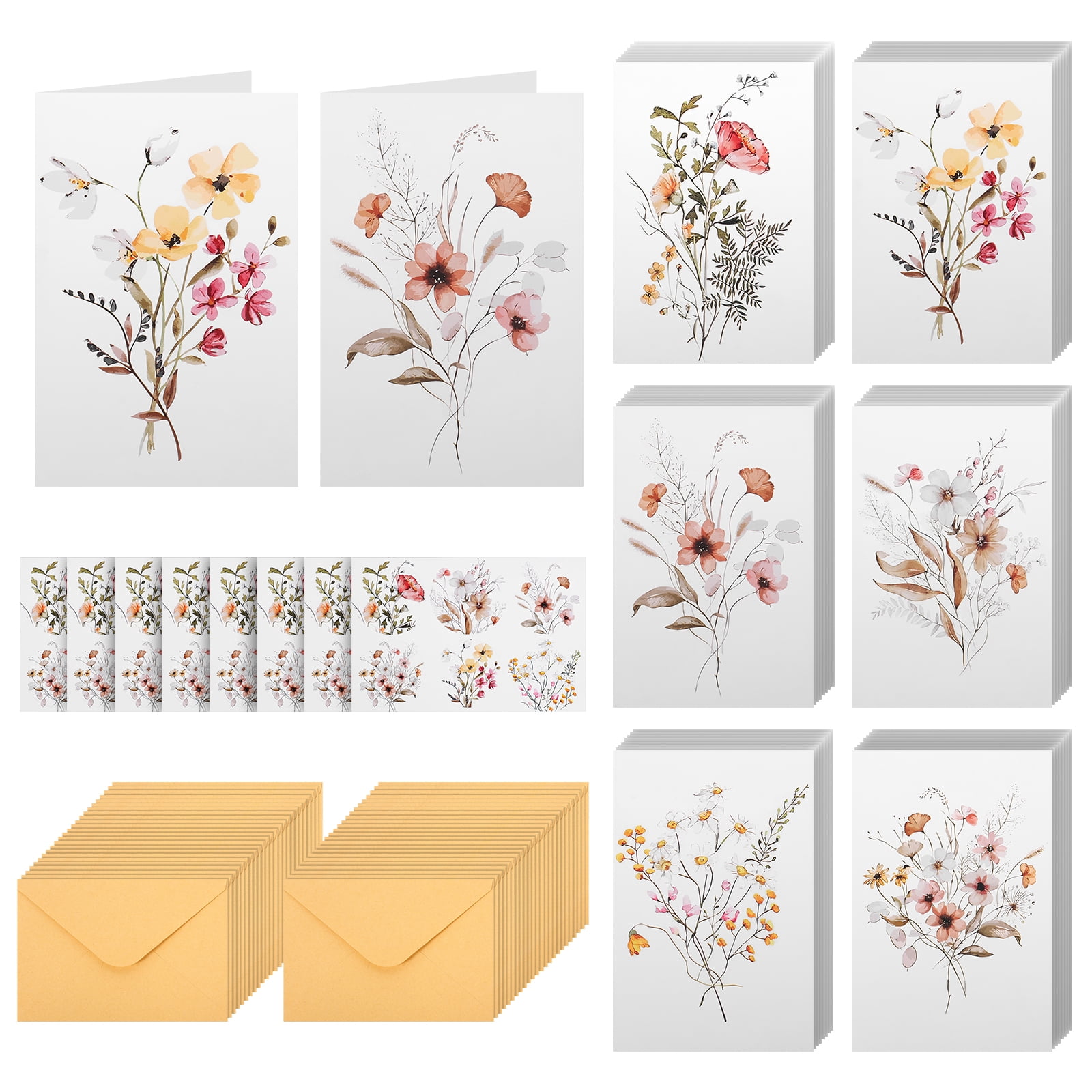 48pack Floral Greeting Card with Envelope Blank Note Card Set for Any ...