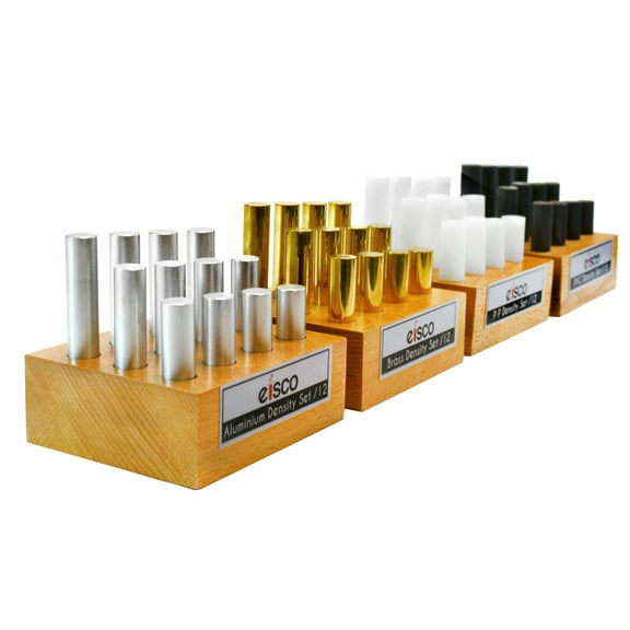 48pc Cylindrical Bars Density Super Set - Includes 4 Sets - Brass, Aluminum, PVC & Polypropylene - Various Lengths - Each Set Includes a Wooden Storage Block - Study Density & Mass - Eisco Labs