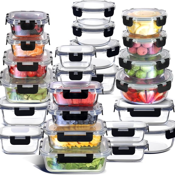48pc Glass Storage Containers with Lids, 24 Set Glass Food Storage Containers with 24 Airtight Lids, Pantry Kitchen Meal Prep Containers for Lunch, Freezer Storage Containers, Dishwasher