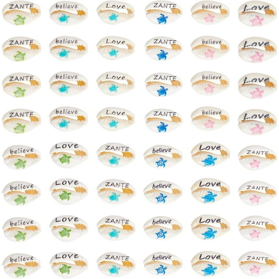 48pcs 12 Styles Cowrie Sea Shell Turtle Printed Natural Seashells Beach Sea Shell Beads Spiral Cowrie Shell Connectors