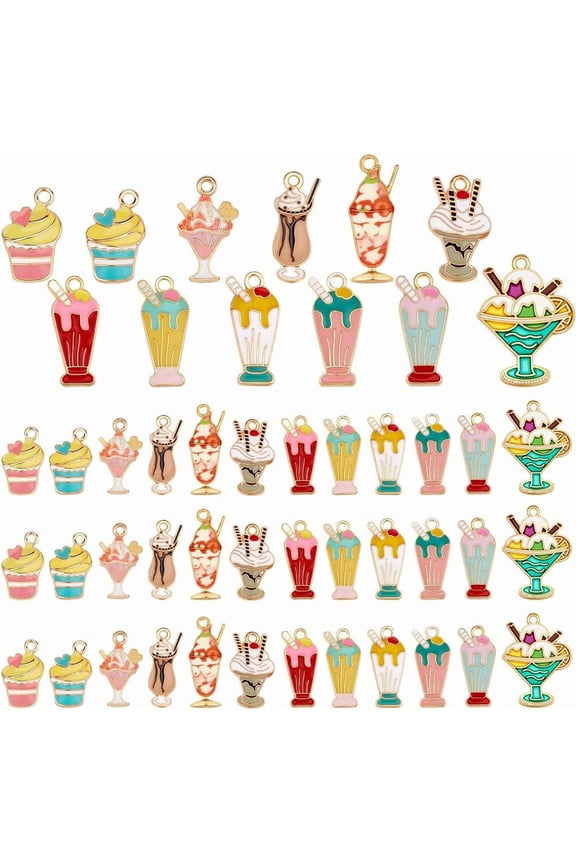 48pcs 12 Styles Enamel Ice Cream Charms Alloy Ice Cream Dessert Mini Charms Colorful Cute Sweet Food Pendants Hang Ornament for DIY Crafts Earring Bracelet Necklace Jewelry Making DIY Making
