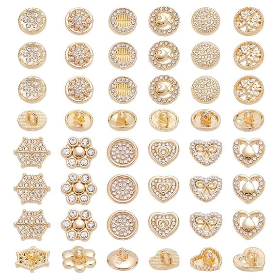 48pcs 12 Styles Sew on Rhinestone Buttons Diamond 1-Hole Golden Shank Accessory Wedding Rhinestones Charm for DIY Jewelry Wedding Party Bridal Clothes Hat Decoration DIY