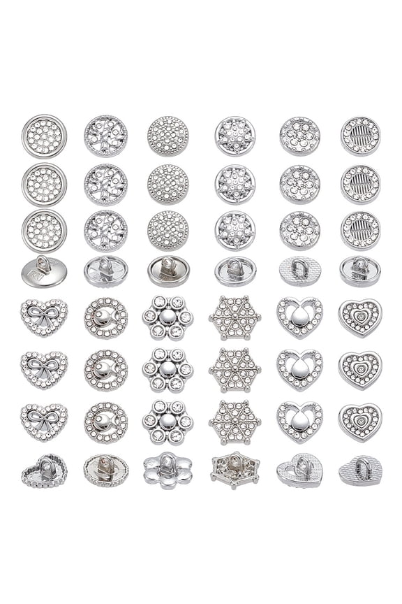 48pcs 12 Styles Sew on Rhinestone Buttons Glass 1-Hole Platinum Shank Accessory Wedding Rhinestones Charm Embellishments