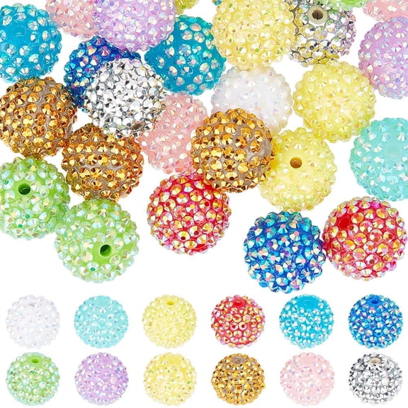 48pcs 12 style DIY Beads Kits Acrylic Beads and Resin Beads with Rhinestone Round Mixed Color 20x18mm Hole: 2~3mm 4pcs/style