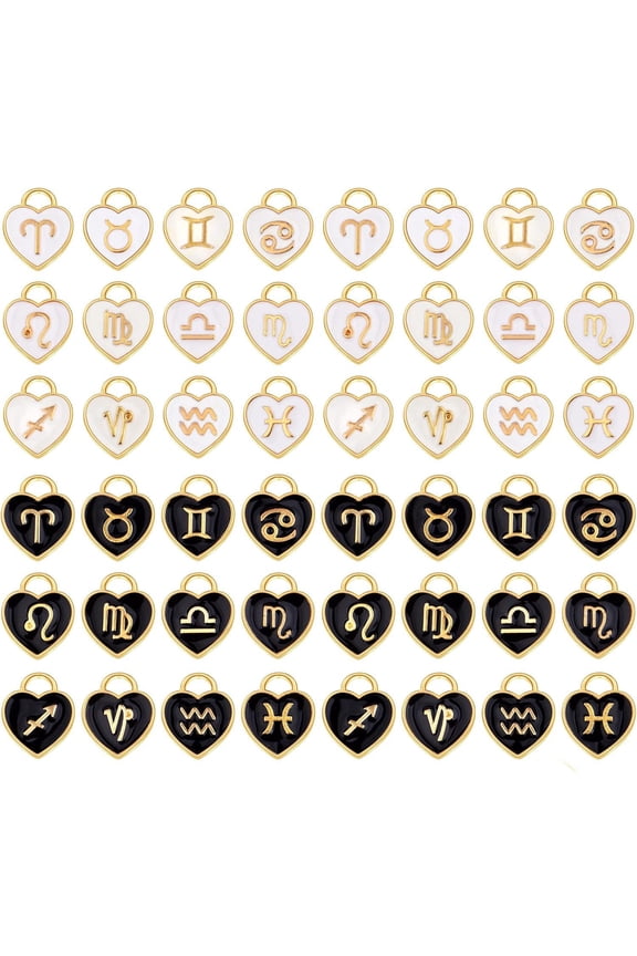 48pcs  2 Colors  Heart Enamel 12 Constellations Charms Double Sided Zodiac Sign Dangle Pendants Craft Supplies for DIY Necklace Bracelet Earrings Jewelry Making4 Sets