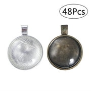 48pcs 25mm DIY Round Bezel Pendant Trays Jewelry Necklace Pendant Cabochons for Jewelry Making (12 in Bronze 12 in Silver + 24 Arc Transparent Glass)