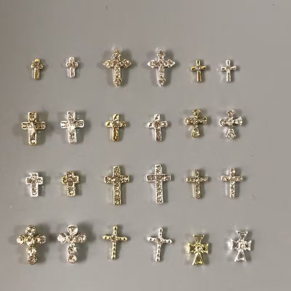 48pcs 3D Cross Nail Art Charms Shiny Alloy Retro Elegance Princess Series