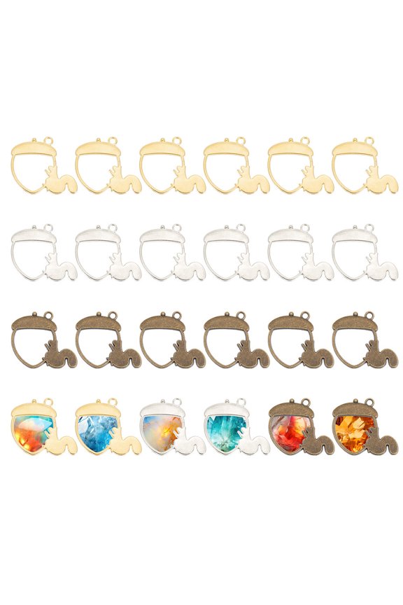 48pcs 3colors Alloy Pendants Pine Cone with Squirrel Mixed color 33x42x2mm Hole: 3mm
