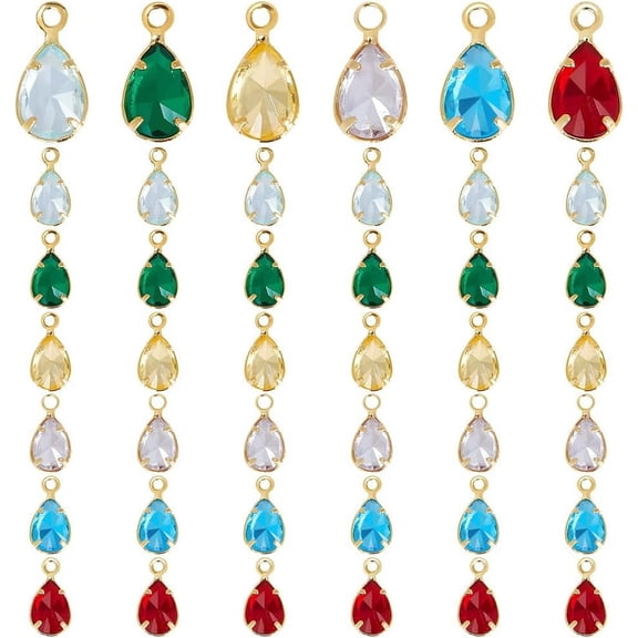48pcs 6 Colors Glass Teardrop Charms Glass Pendants Faceted Teardrop Pendants with Golden Brass Loops for Necklace Bracelet Dangle Earrings Jewelry Making DIY Crafts 9x4.5mm for diy