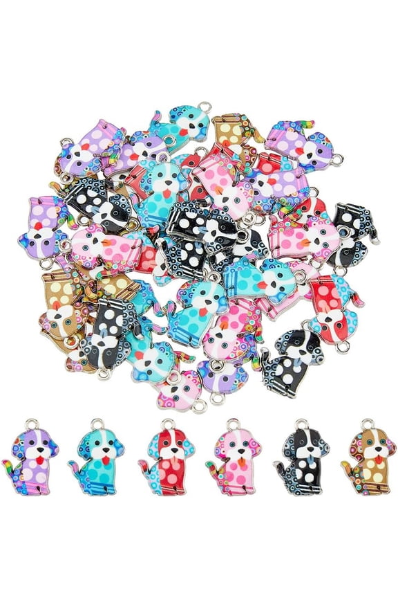 48pcs 6 colors Alloy Enamel Pandants Lead Free & Cadmium Free Platinum Dog Charm Mixed color 21.5x16x2mm Hole: 1.8mm 8pcs/color