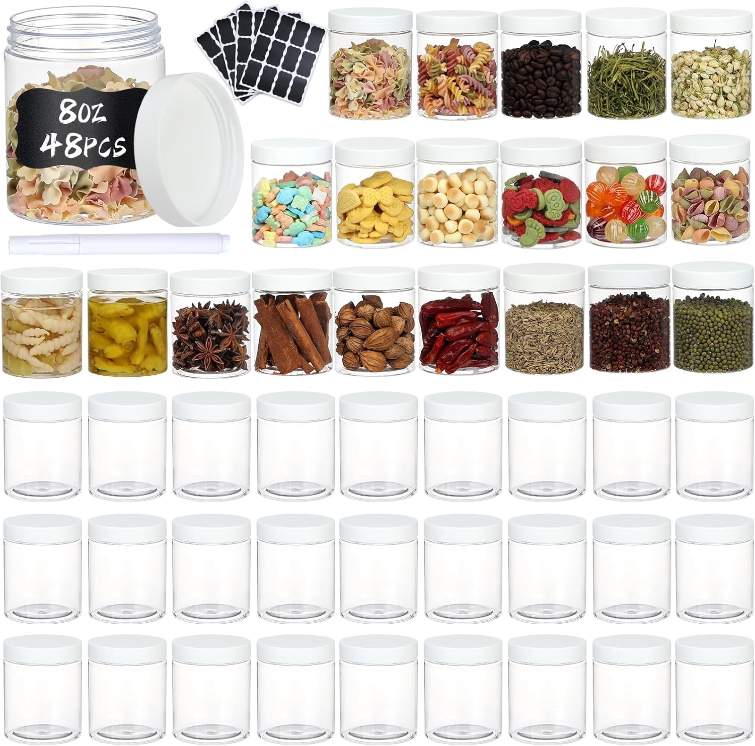 48pcs 8 oz Plastic Containers with Lids Labels Leak Proof BPA Free ...