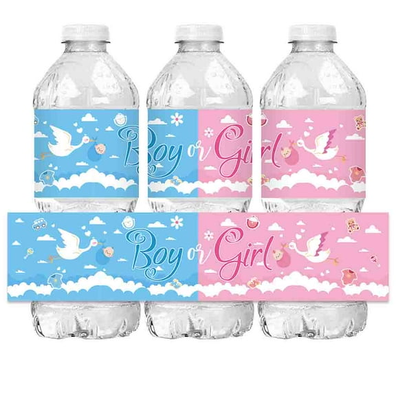 48pcs Baby Shower Stickers self-adhesive water bottle labels for gender disclosure and baby birthday parties