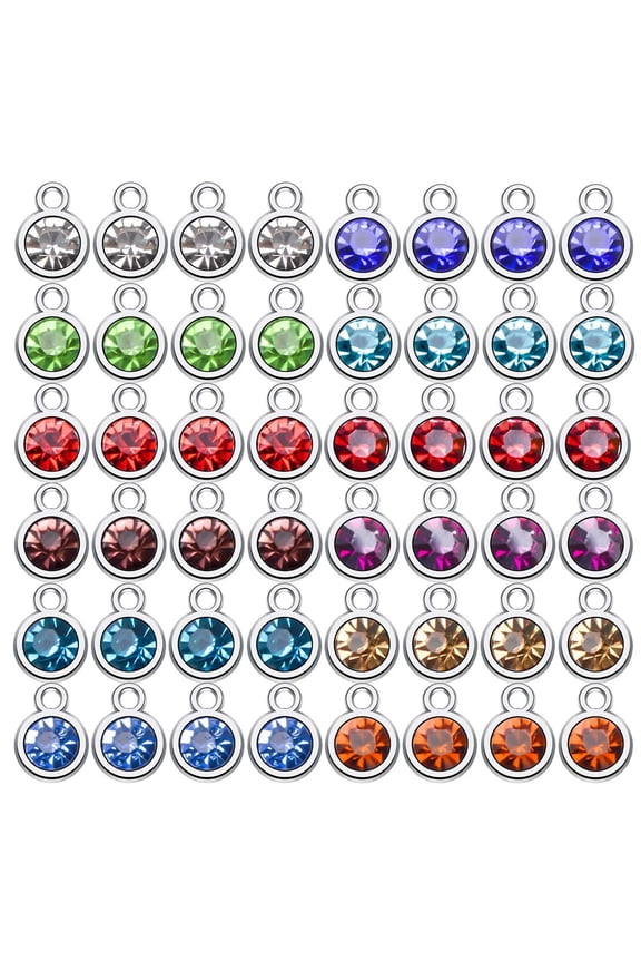 48pcs Birthstone Crystal Pendants - 12 Months Birthstone Charms for Jewelry DIY