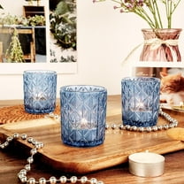 48pcs Blue Votive Tealight Candle Holders, Glass Tea Light Candle Holders for Table Centerpieces, Candle Holder for Wedding Decor, Gift, Home Decoration(Blue,48)