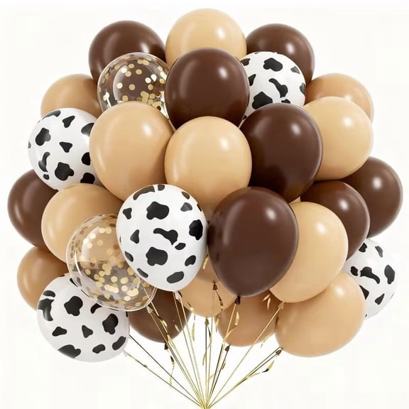 48pcs Brown Nude & Golden Cow Print Latex Balloons for Western Cowboy Theme Parties, Birthdays, Weddings, and Gender Reveals