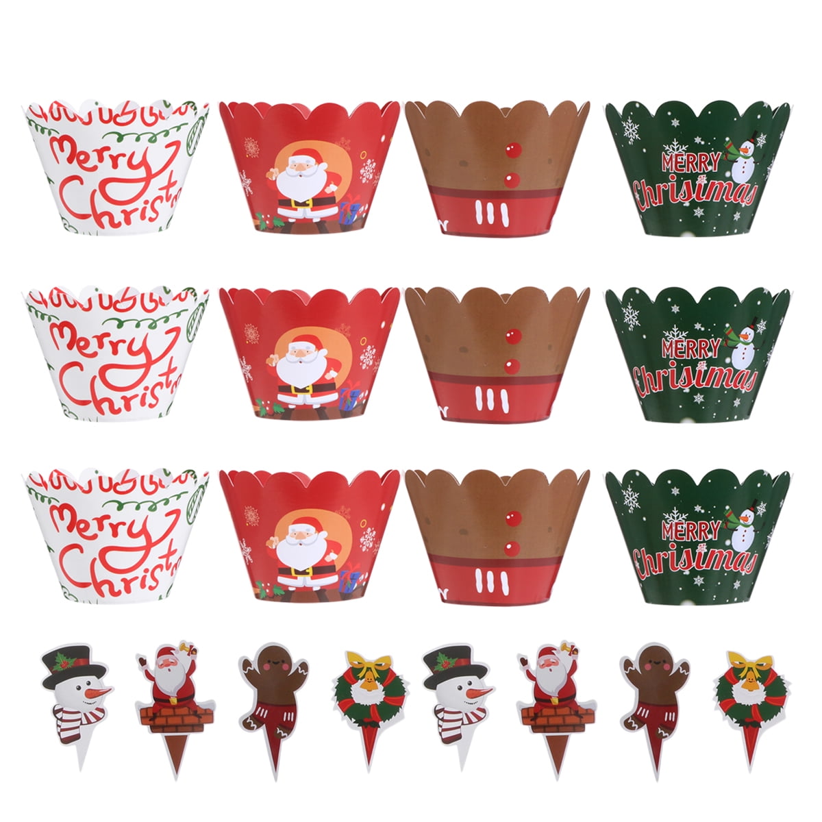 48pcs Christmas Cake Toppers And Wrappers Creative Xmas Cupcake 48pcs-christmas-cake-toppers-and-wrappers-creative-xmas-cupcake