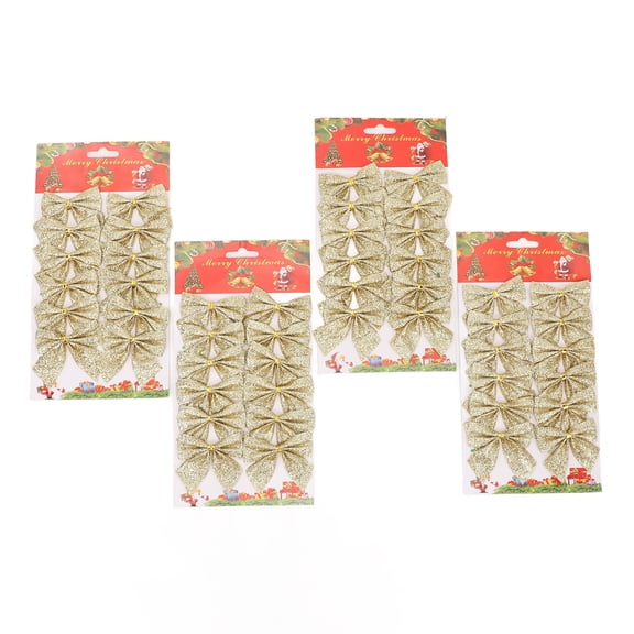48pcs Christmas Mini Bows, Gold Non-Woven Fabric Xmas Tree Ornaments, Small Bow Garland Decor for Party Gift Wrapping Home Holiday Decoration