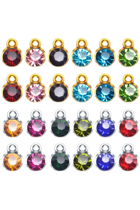 48pcs Crystal Pendant Charms,Golden Silver Crystal Birthstone Charms Rhinestone Pendants Crystal Beads Charms with Rings for Jewelry Necklace Bracelet Earring Arts Making Accessories,12 Colors